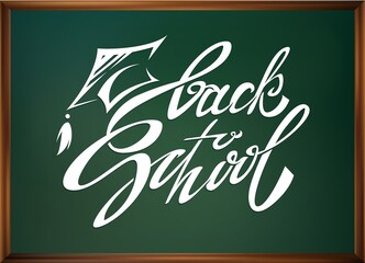 Back to School lettering text on green chalkboard vector background