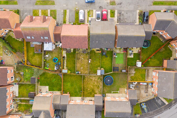 Top down aerial photo of the housing estates and suburban area of the town of Swarcliffe in Leeds...