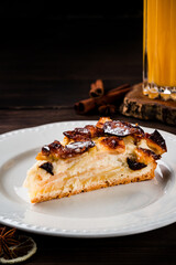 Fresh baked delicious classic American apple pie, rustic style apple pie with copy space, Baked galette or open pie with apples and cinnamon