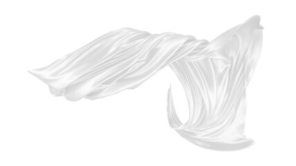 Beautiful flowing fabric of white wavy silk or satin. 3d rendering image.