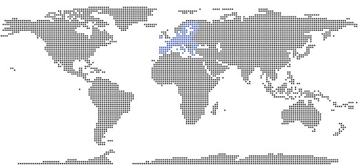 World map made of dots, European Union accent