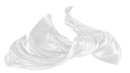 Beautiful flowing fabric of white wavy silk or satin. 3d rendering image.