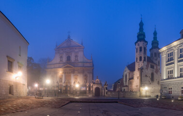 Fototapeta na wymiar Krakow old town Kanonicza street panorama in the night