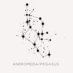 Star constellation space zodiac andromeda pegasus black white vector