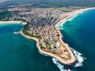 Amazing Aerial view of town of Primorsko, Bulgaria