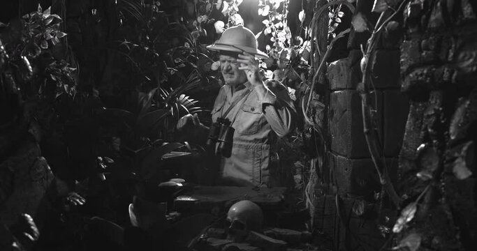 Explorer having a bad headache during his safari
