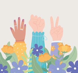 womens day, diverse hands up female, girl power,