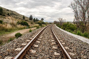 Fototapeta premium Photograph of the railway in the countryside of Sardinia