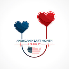 Vector illustration of National American Heart Month observed in February