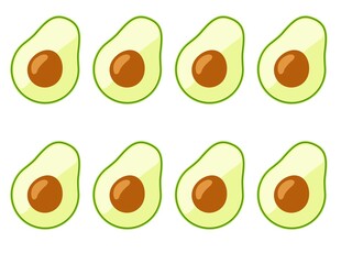 Vector  Pattern Of Avocado Slice On White Background. Avocado Cut Texture. 