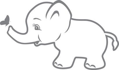 Cute baby elephant and butterfly
