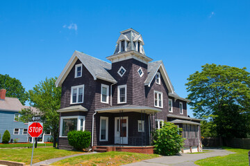 Historic Victorian style house in historic town center of Winthrop, Massachusetts MA, USA. 