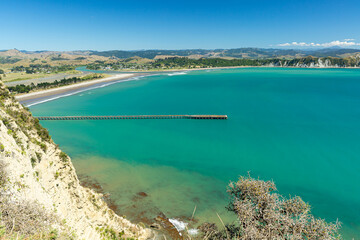 Naklejka premium Tolaga Bay Wharf seen from above.