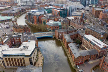 Aerial photo of the area in the Leeds City Centre known as Brewery Wharf on a beautiful sunny...