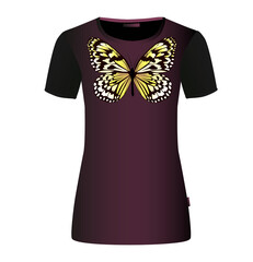 butterfly on the shirt. T-shirt print. Vector illustration