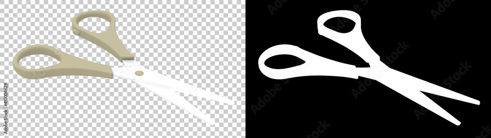 Poster scissors isolated on background with mask. 3d rendering - illustration