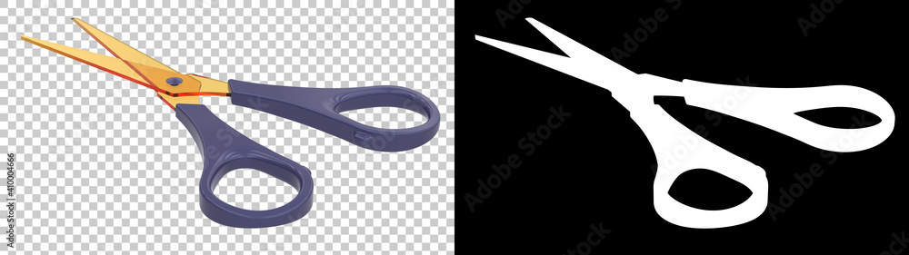Aufkleber scissors isolated on background with mask. 3d rendering - illustration