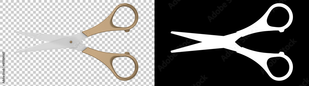 Poster scissors isolated on background with mask. 3d rendering - illustration