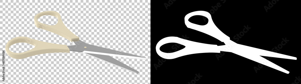 Aufkleber scissors isolated on background with mask. 3d rendering - illustration