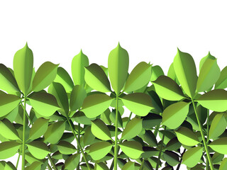3D RENDER ILLUSTRATION Paper cut art Green leaves on isolated white background. 