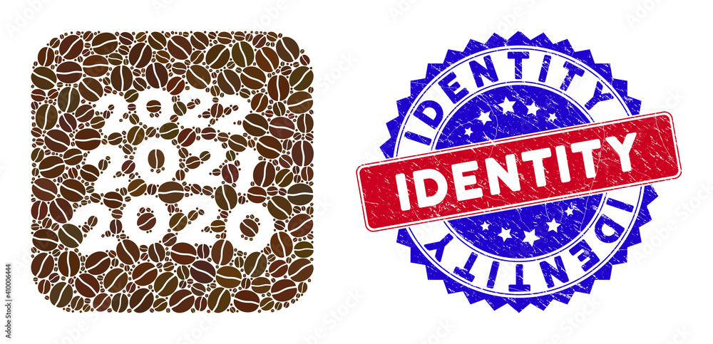Poster vector mosaic 2020 - 2021 arc texts and grunge bicolor identity stamp. mosaic 2020 - 2021 arc texts 