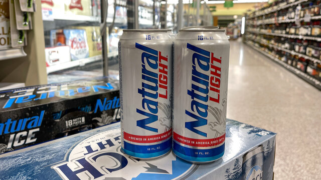 Cans of Natural Light Beer also called Natty Light in a Publix grocery store.