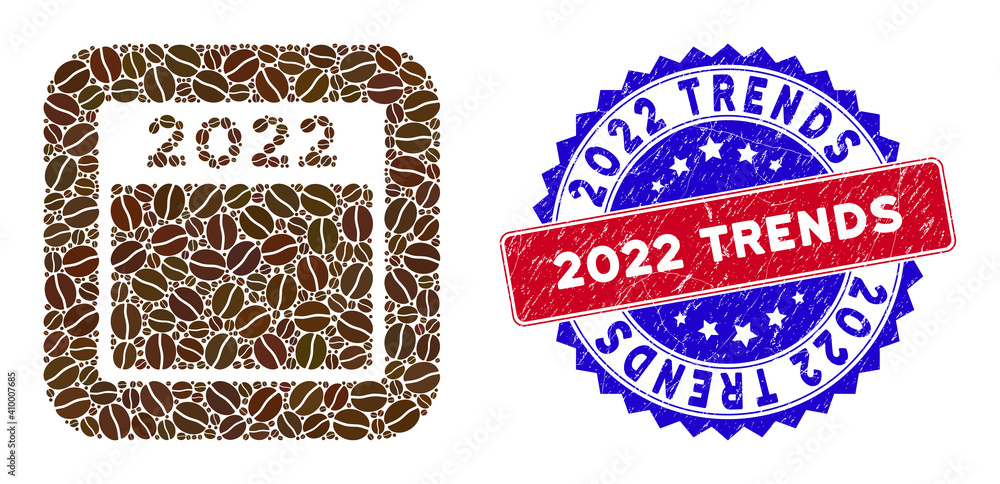 Aufkleber vector mosaic 2022 calendar and grunge bicolor 2022 trends stamp. mosaic 2022 calendar created as st