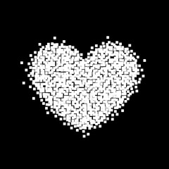 Fototapeta na wymiar Pixel heart sign . Black and white geometric background. Vector template design