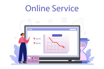 Bankruptcy online service or platform. Financiall crisis with falling