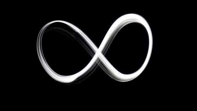 Infinity symbol light in motion on a dark background. Light painting. Stop motion.