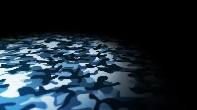 Blue camouflage pattern background. Military uniform concept. Abstract line and wave texture. Loop animation.