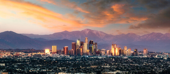 Los Angeles skyline sunset - obrazy, fototapety, plakaty