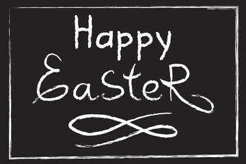 Hand-lettering Happy Easter isolated on black chalkboard background. holiday design for greeting card, banner, poster, print. Happy Easter typography text, vector illustratio