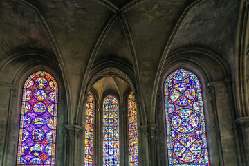 Fototapeta premium Stained glass windows inside the Cathedral of Bourges (Berry, France), a gothic wonder listed as a UNESCO World Heritage site