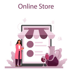 Sommelier online service or platform. Specialist with a bottle