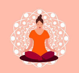 Young woman doing yoga lotus pose asana meditation