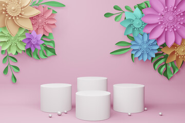 Empty display with flower for presentation 3d rendering.