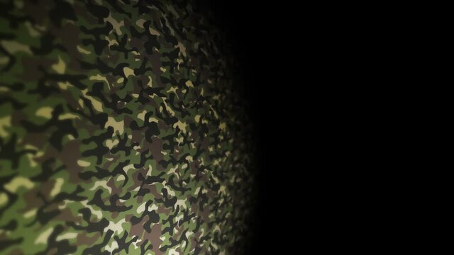Green camouflage pattern background. Military uniform concept. Abstract line and wave texture. Loop animation.