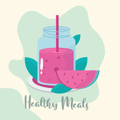 healthy meal juice and slice watermelon