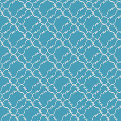 Seamless light abstract patterns on a blue background. Curved intertwined lines, circles, spikes. Imitation of barbed wire. Design for textiles, wallpaper, packaging, fabrics, scrapbooking, decor