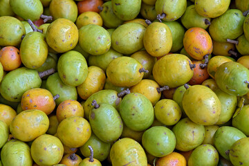 Red mombin bunch, or Seriguela in Portuguese, at the wholesale market stall