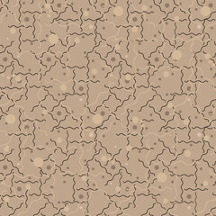 Seamless geometric background. Beige balls and patterns intersect with black wavy lines. Harmonious design for packaging, bedding, textiles, fabrics, underwear, T-shirts, scarves, interior decor