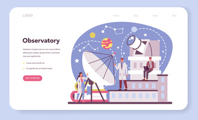 Astronomy and astronomer web banner or landing page. Professional scientist