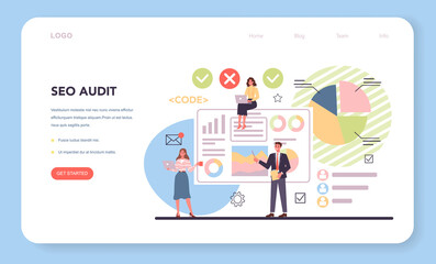 Website audit web banner or landing page. Web page analysis