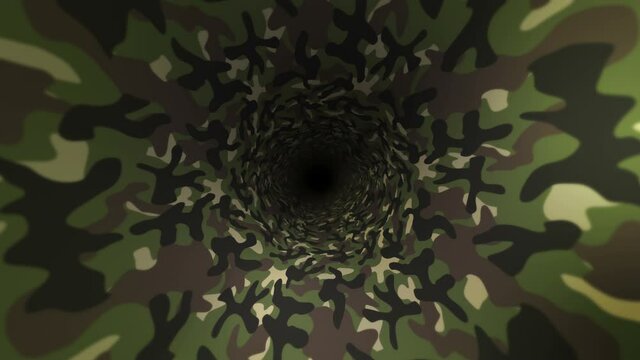 Green camouflage pattern background. Military uniform concept. Abstract line and wave texture. Loop animation.