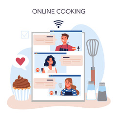 Restaurant chef cooking online service or platform. Collection of people