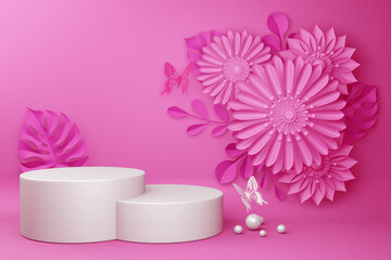 Empty display with flower for presentation 3d rendering.