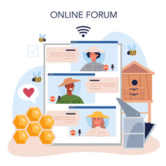 Obraz premium Hiver or beekeeper online service or platform. Professional farmer