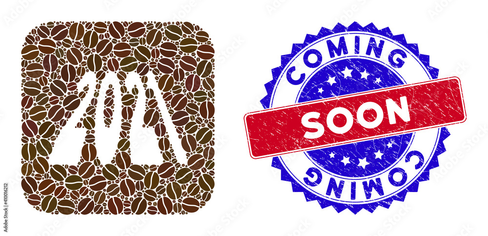 Poster vector collage 2021 perspective digits and grunge bicolor coming soon seal. mosaic 2021 perspective 