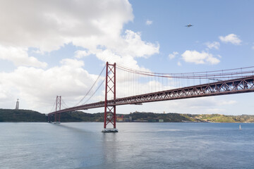 Fototapeta na wymiar Lisbon Portugal aerial of bridge and marina